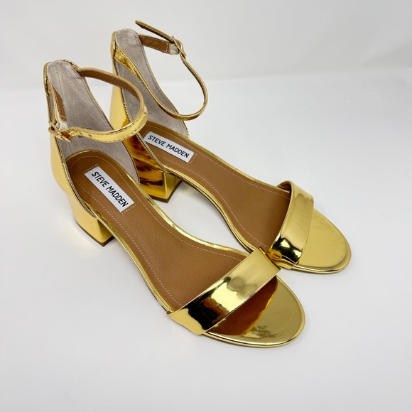 Steve Madden Irenee Metallic Gold 2-Inch Block Heel Ankle-Strap Sandals Size 9.5 - Picture 14 of 15